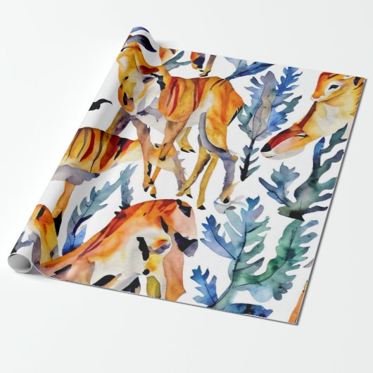 Whimsical Wildlife Waterverf Collage Cadeaupapier (Uitgerold)