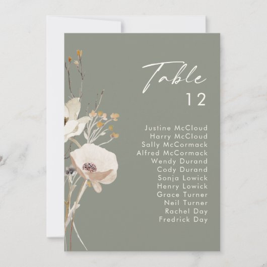 Whimsical Willem Sage Green Table Number Chart (Voorkant)