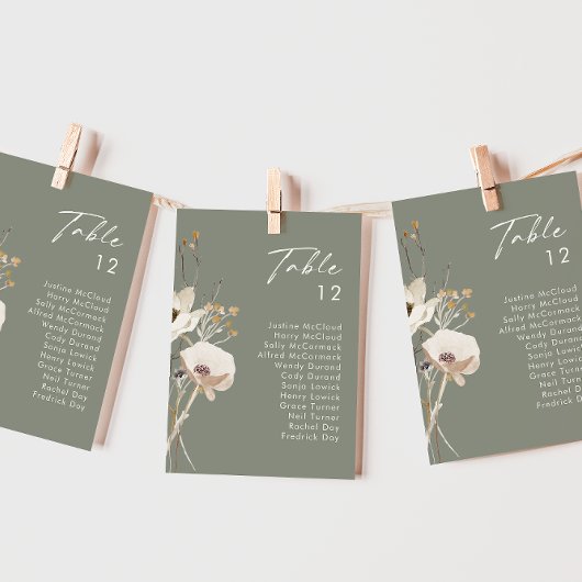 Whimsical Willem Sage Green Table Number Chart