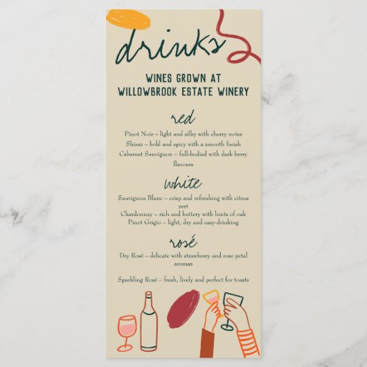 Whimsical Winery Lunch Diner Verjaardag Menu (Achterkant)