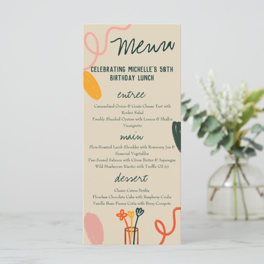 Whimsical Winery Lunch Diner Verjaardag Menu (Staand voorkant)