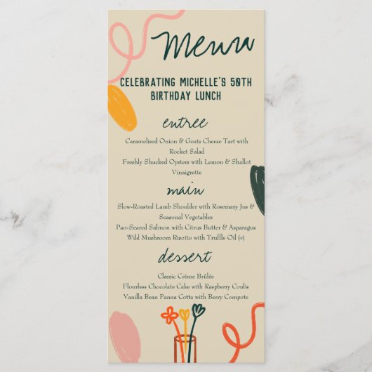 Whimsical Winery Lunch Diner Verjaardag Menu (Voorkant)