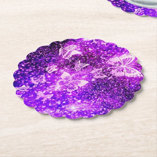 Whimsical Wing: Paarse vlinder geschulpte Onderzet Kartonnen Onderzetters (Gekanteld)