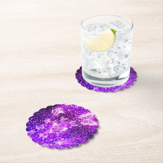 Whimsical Wing: Paarse vlinder geschulpte Onderzet Kartonnen Onderzetters (Insitu)