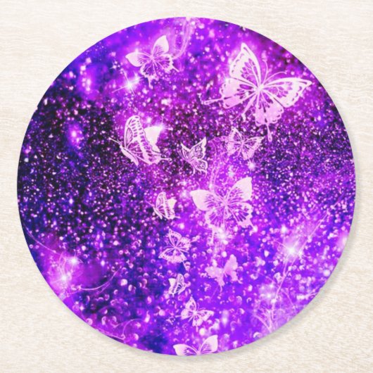 Whimsical Wing: Paarse vlinder rond Onderzetter (Voorkant)