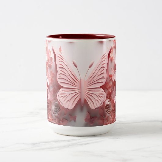 Whimsical Wings: 3D roze vlinder koffie Mok (Center)