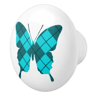 Whimsical Wings: Argyle Blues Keramische Knop