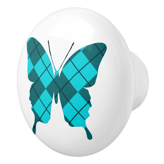 Whimsical Wings: Argyle Blues Keramische Knop (Rechts)