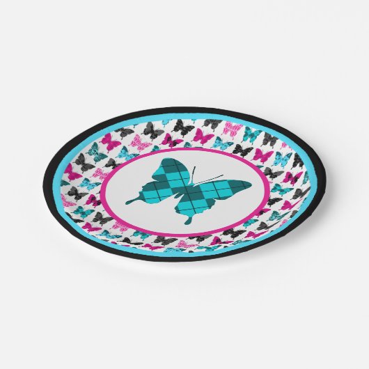 Whimsical Wings: Argyle Blues Papieren Bordje (Gekanteld)