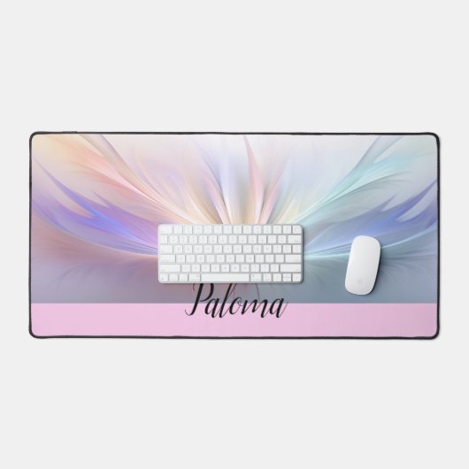 Whimsical Wings: Pastel Spectrum Feather Bureaumat (Keyboard & Muis)