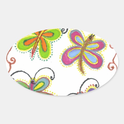 Whimsical Wings: Verbluffend vlinder-thema ontwerp Ovale Sticker (Voorkant)