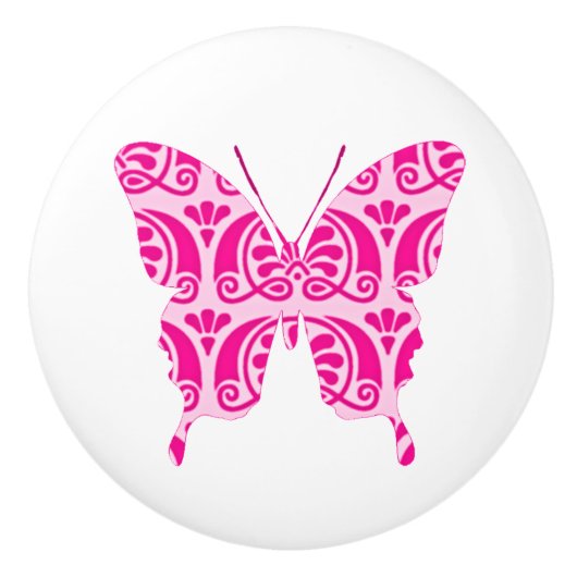 Whimsical Wings: Victoriaans roze Keramische Knop (Voorkant)