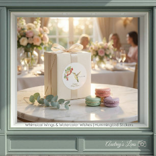Whimsical Wings & Watercolor Wishes   Kolibrie  Ronde Sticker