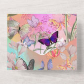 Whimsical Wings: Waterverf vlinderbruiloft All In One Uitnodiging (Achterkant)