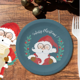 Whimsical Winking Santa Blue Christmas Paper Bord