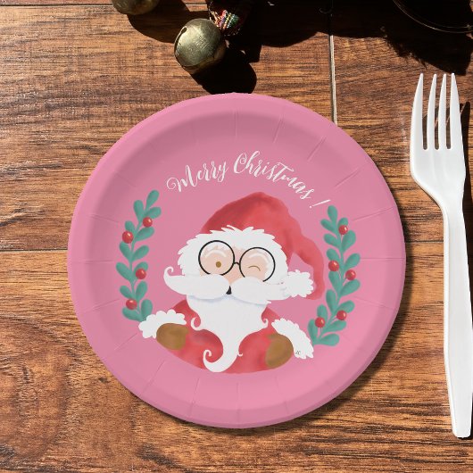 Whimsical Winking Santa Roze Kerst Papier Bord