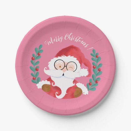 Whimsical Winking Santa Roze Kerst Papier Bord (Voorkant)