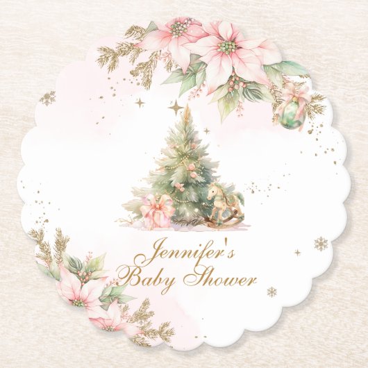 Whimsical Winter A Merry Little baby shower Pink Kartonnen Onderzetters (Voorkant)