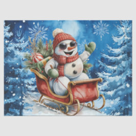 Whimsical Winter Blue Christmas Snowman Tissuepapier