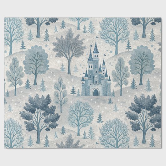 Whimsical Winter Castle Landschap in blauw en grij Cadeaupapier (Vlak)