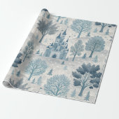 Whimsical Winter Castle Landschap in blauw en grij Cadeaupapier (Uitgerold)