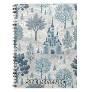 Whimsical Winter Castle Landschap in blauw en grij Notitieboek