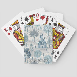 Whimsical Winter Castle Landschap in blauw en grij Pokerkaarten