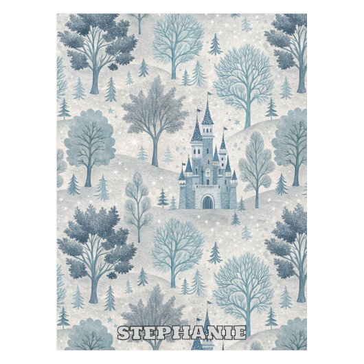 Whimsical Winter Castle Landschap in blauw en grij Tafelkleed (Voorkant)