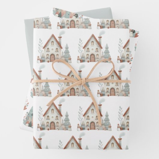 Whimsical Winter Christmas House Waterverf Inpakpapier Vel (In situ)