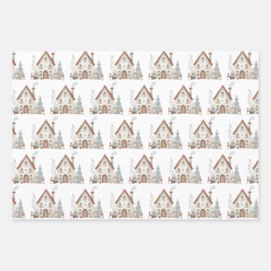 Whimsical Winter Christmas House Waterverf Inpakpapier Vel (Voorkant)