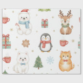 Whimsical Winter Critters Christmas Wrapping Paper Cadeaupapier (Vlak)