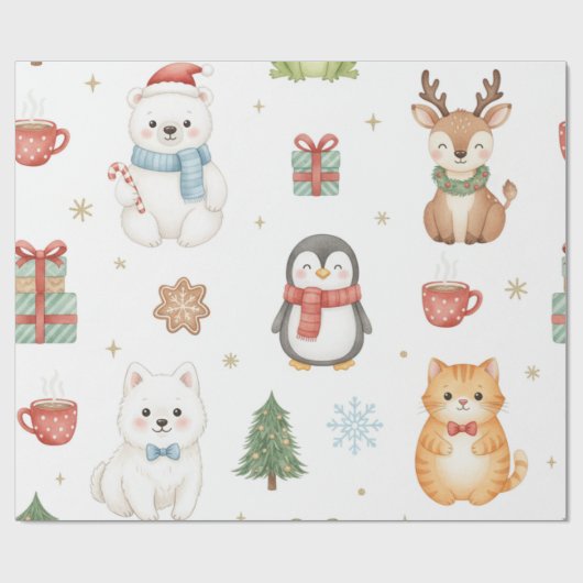 Whimsical Winter Critters Christmas Wrapping Paper Cadeaupapier (Vlak)