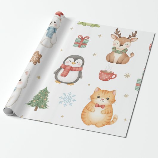 Whimsical Winter Critters Christmas Wrapping Paper Cadeaupapier (Uitgerold)