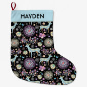 Whimsical Winter Deer and Snowflakes Personalised Grote Kerstsok (Voorkant)