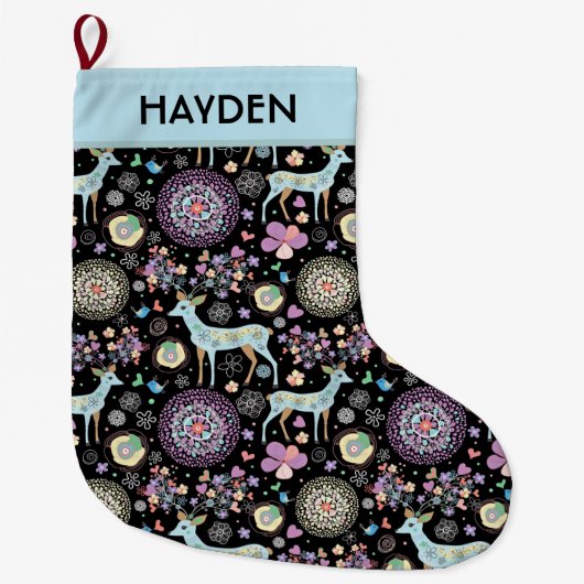 Whimsical Winter Deer and Snowflakes Personalised Grote Kerstsok (Voorkant)