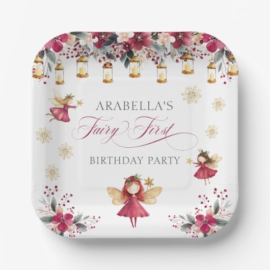Whimsical Winter Fairy First Birthday Party Papieren Bordje (Voorkant)
