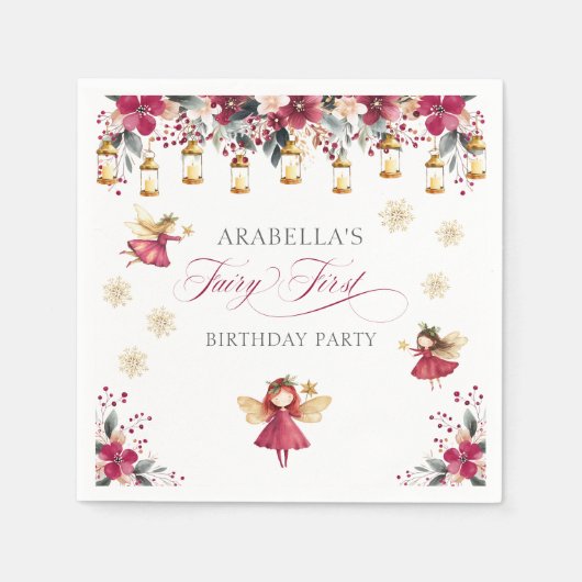 Whimsical Winter Fairy First Birthday Party Servet (Voorkant)