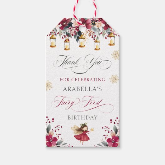 Whimsical Winter Fairy First Birthday Thank You Cadeaulabel (Voorkant)