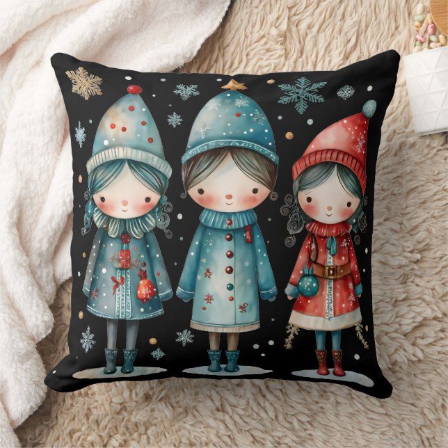 Whimsical Winter Family Throw Pillow Kussen (Deken)