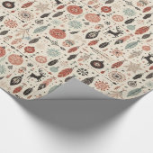 Whimsical Winter Folk Rendier & Feather Kerstmis Cadeaupapier (Hoek)