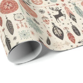 Whimsical Winter Folk Rendier & Feather Kerstmis Cadeaupapier (Rol Hoek)