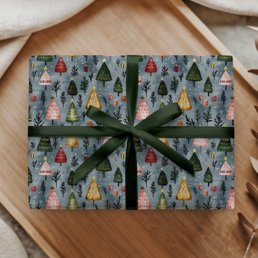 Whimsical Winter Forest Christmas Tree Pattern Cadeaupapier