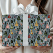 Whimsical Winter Forest Christmas Tree Pattern Cadeaupapier