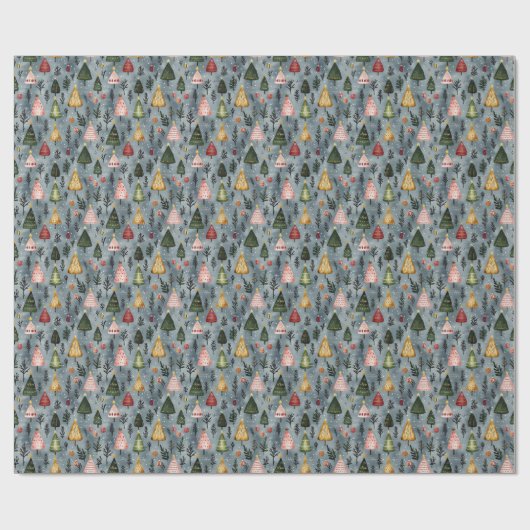 Whimsical Winter Forest Christmas Tree Pattern Cadeaupapier (Vlak)