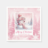 Whimsical Winter Forest Pink Snowman Christmas Servet (Voorkant)