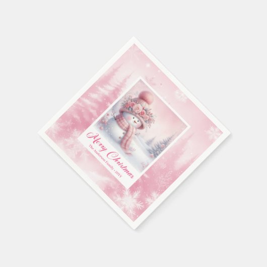 Whimsical Winter Forest Pink Snowman Christmas  Servet (Hoek)