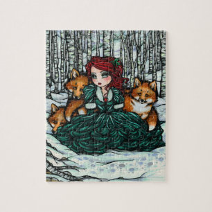 Whimsical Winter Fox Forest Kerstmis Fantasy Art Legpuzzel
