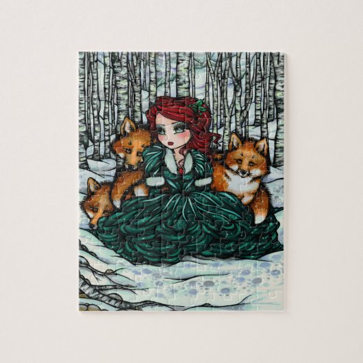 Whimsical Winter Fox Forest Kerstmis Fantasy Art Legpuzzel (Verticaal)