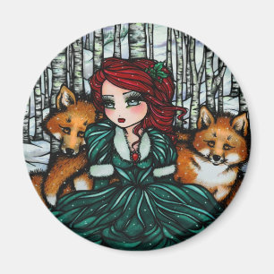 Whimsical Winter Foxes Forest Art van Hannah Lynn Magneet