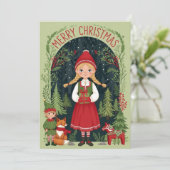 Whimsical Winter Girl Feestdagenkaart (Staand voorkant)